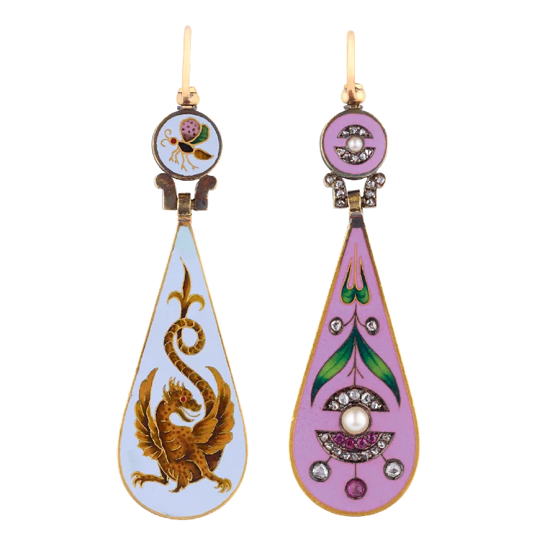 Birthday gift earrings for women-Falize Reversible Cloisonne Enamel Earrings