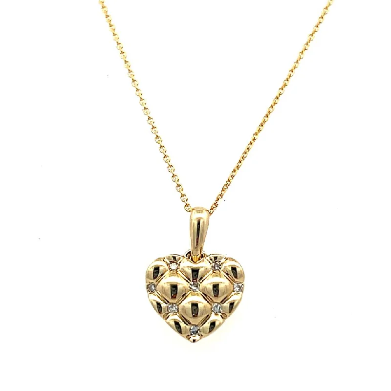 Stylish pendant necklace for women-10K Yellow Gold 0.03ctw Quilted Diamond Heart Necklace