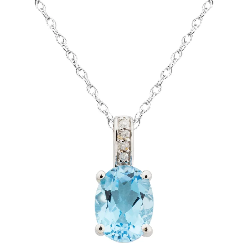 Chain necklace for women-14K White Gold 1.20ctw Oval Blue Topaz & Diamond Drop Necklace