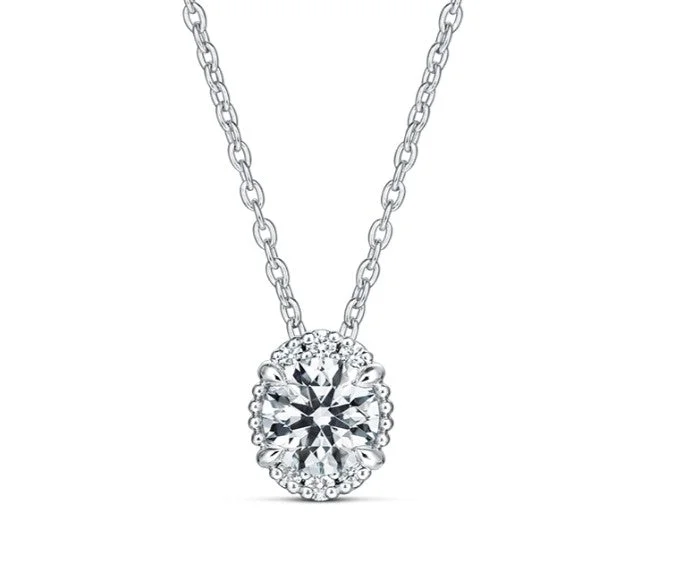 Gold necklace for women-Ellipse Diamond Pendant in 18k White Gold