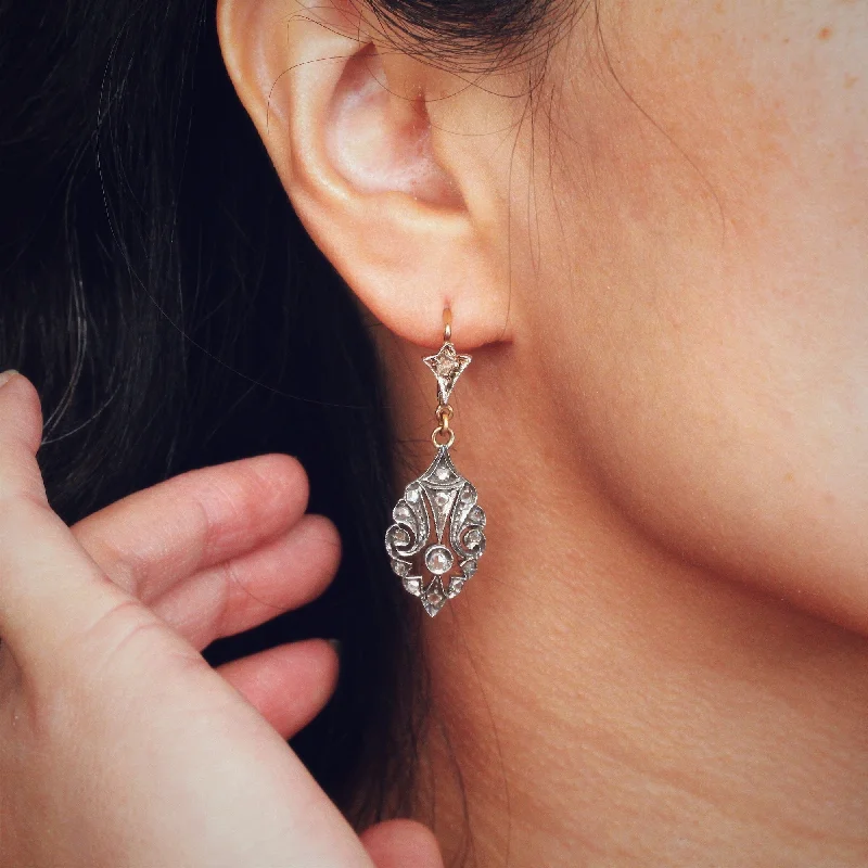 Statement earrings for women-Vintage Rose Cut Diamond Drop Earrings