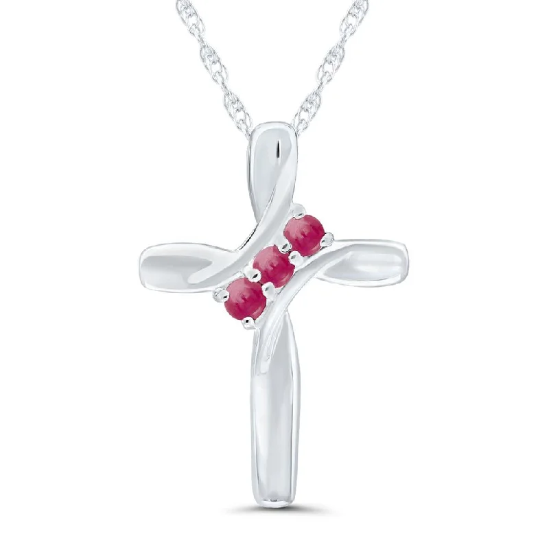 Elegant pendant necklace for women-14K White Gold 0.22ctw Ruby Cross Necklace