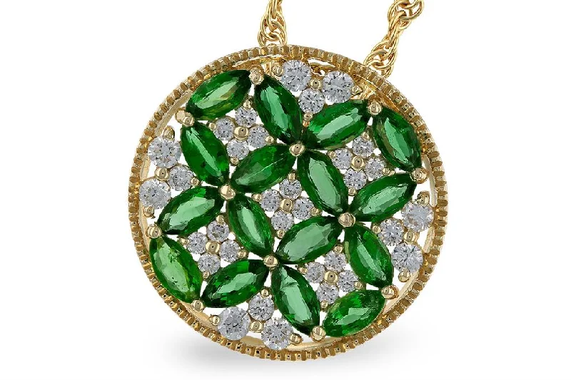 Diamond heart necklace for women-14K Yellow Gold 1.32ctw Emerald & Diamond Floral Medallion Necklace by Allison Kaufman