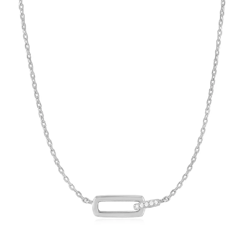 Casual necklace for women-Sterling Silver Cubic Zirconia Interlocking Paperclip Link Necklace by Ania Haie