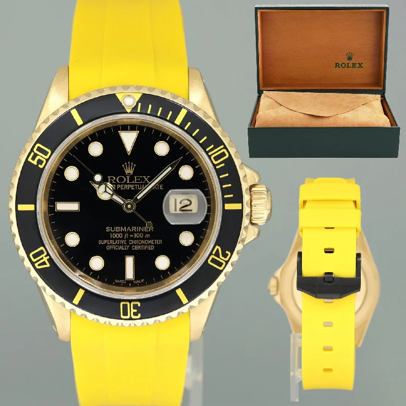 Ceramic wristwatches-Rolex 16618 Submariner Yellow Gold Black Dial Yellow Rubber 40mm Watch Box