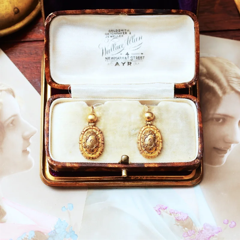 Oval earrings for women-Antique Pinchbeck Etruscan Revival Drop Earrings