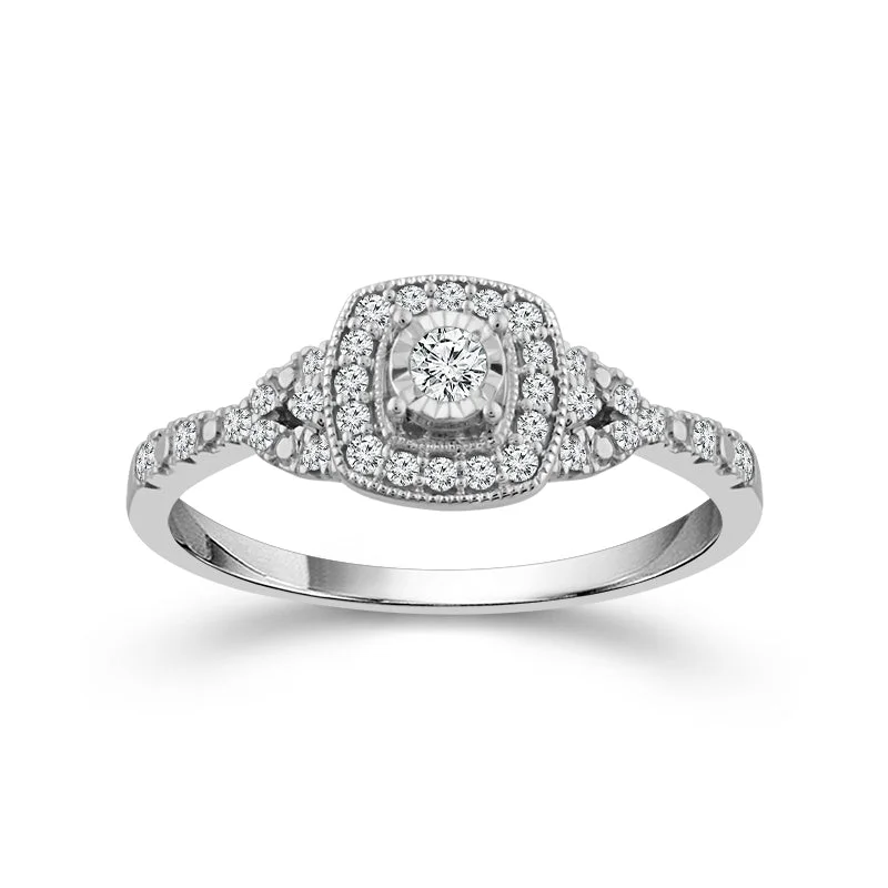 Platinum engagement rings for women-1/4 Ctw Multi Stone Diamond Halo Promise Ring in 10 Karat White Gold