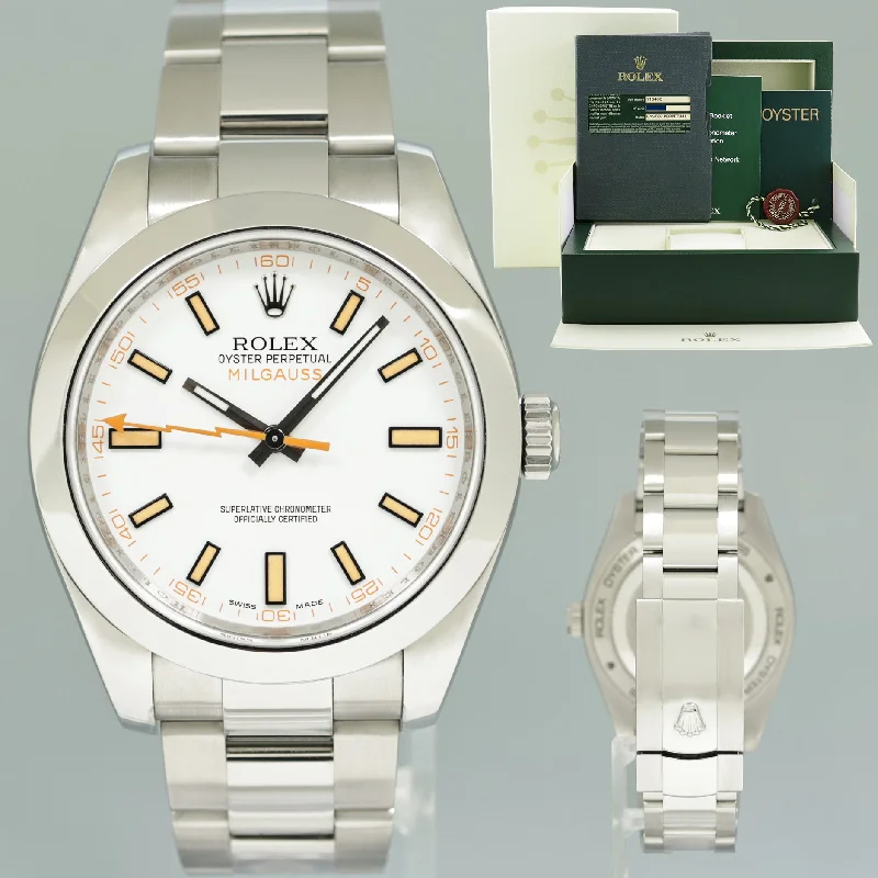 Scratch-resistant wristwatches-PAPERS MINT Rolex Milgauss 116400 Orange White 40mm Steel Anti-Magnetic Watch Box