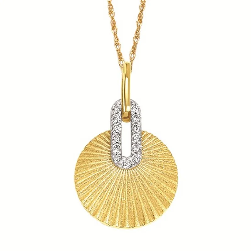 Classic pendant necklace for women-14K Yellow Gold 0.05ctw Diamond Fluted Fan Design Necklace