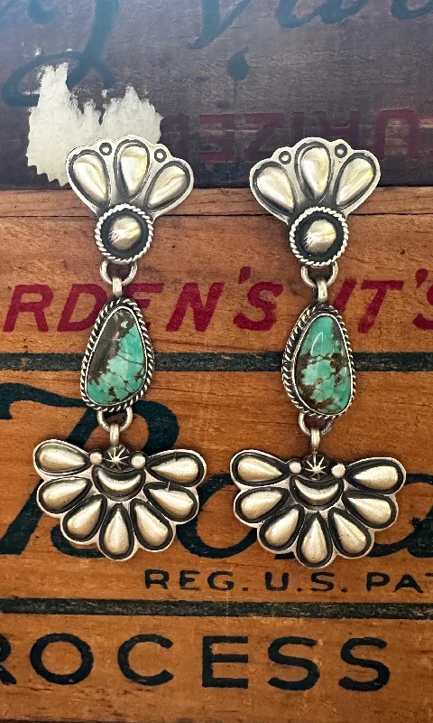 Dangling crystal earrings for women-PATRICK YAZZIE Navajo Kingman Turquoise Earrings