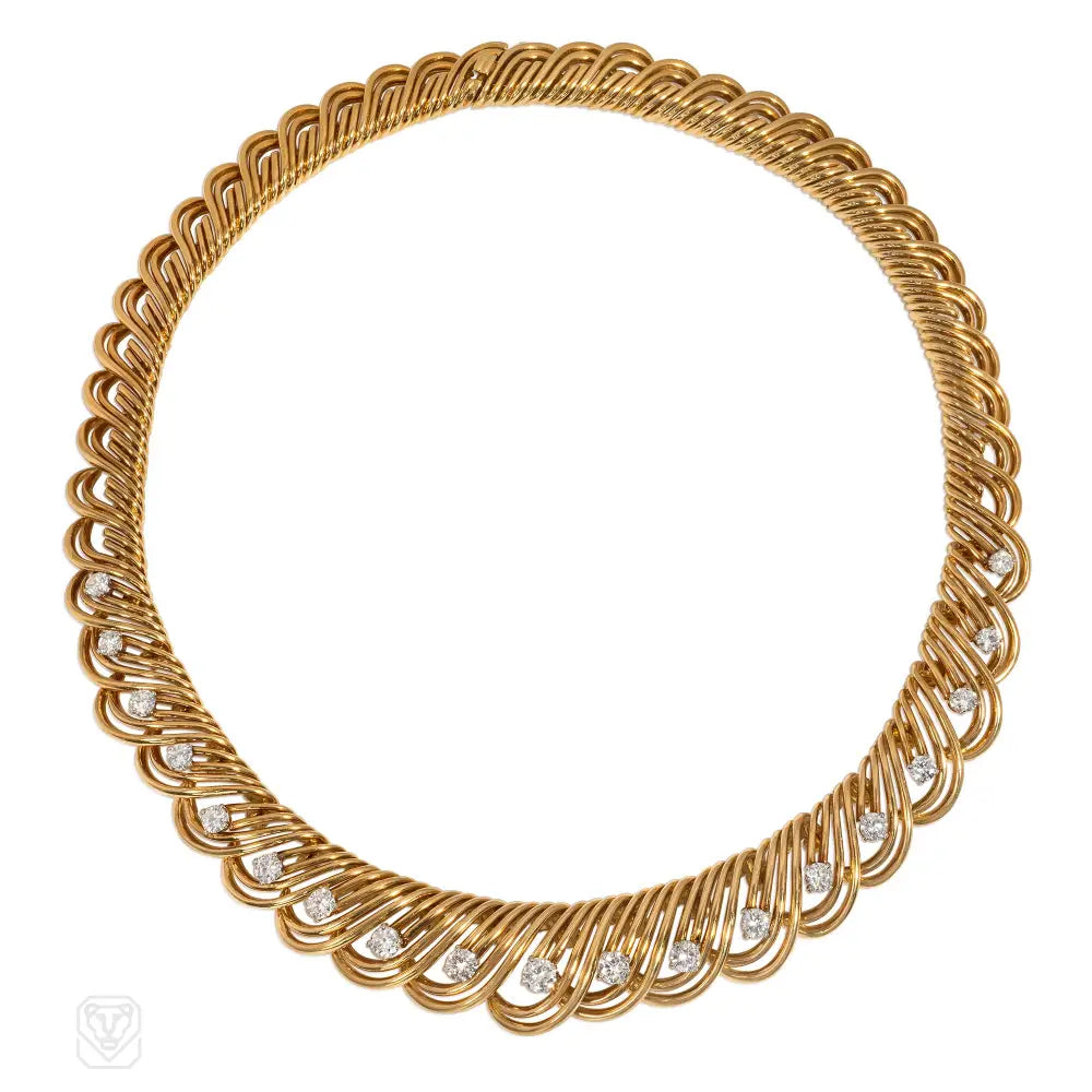 Layered gold necklace for women-Cartier, Paris midcentury gold and diamond necklace