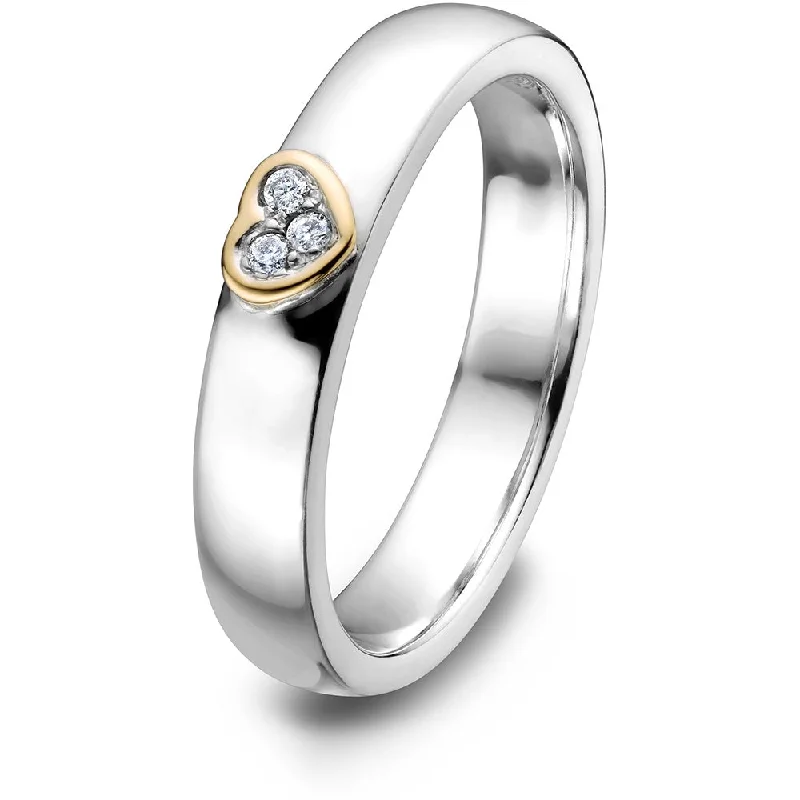 Custom diamond engagement rings for women-Sterling Silver and 14K Gold Mix Diamond Promise Ring ULS-15053