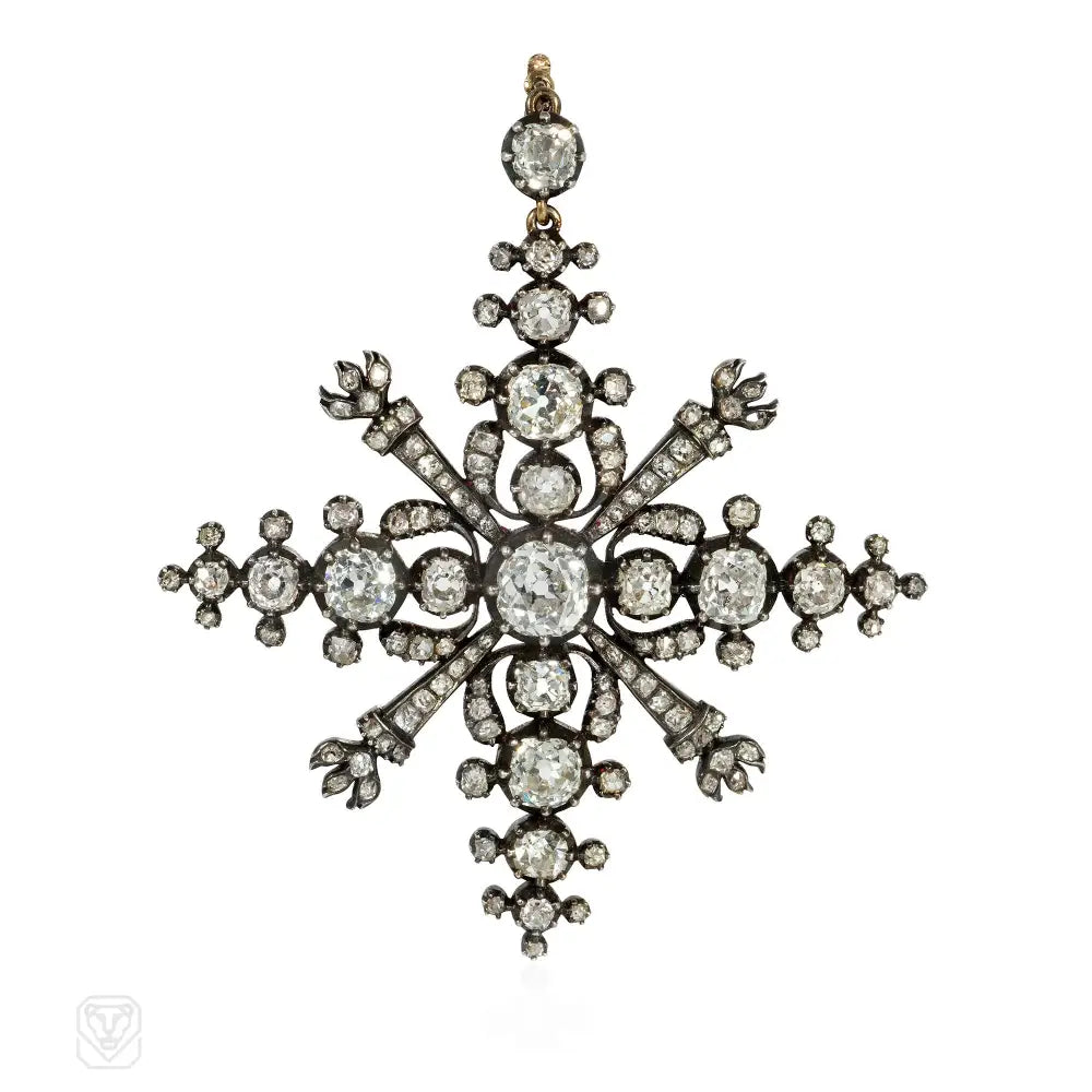 Long gold necklace for women-Antique diamond starburst pendant