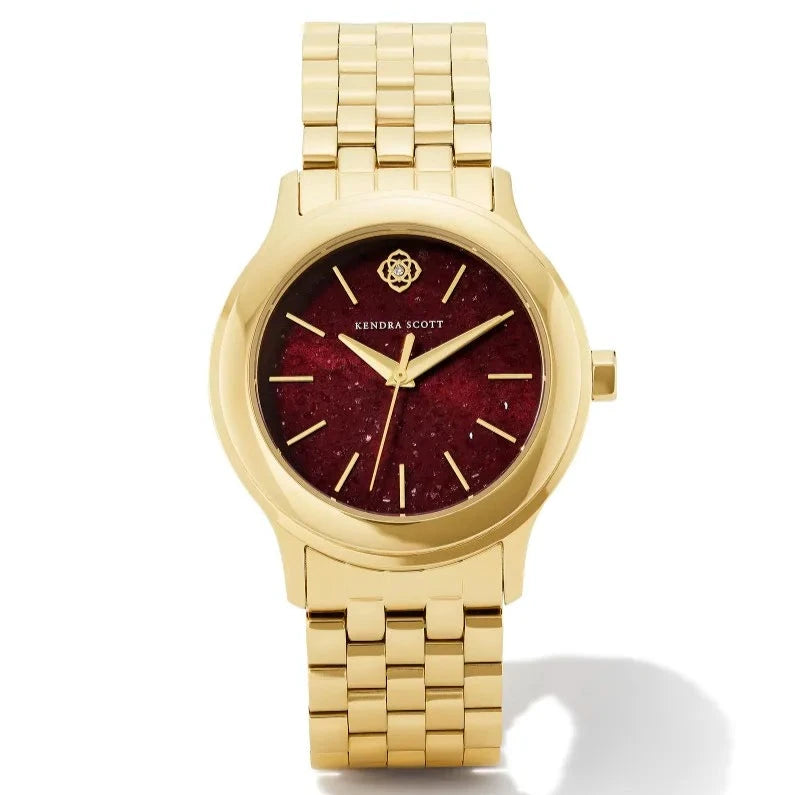 High-end wristwatches-Kendra Scott | Alex Gold Tone Stainless Steel 35mm Watch in Burgundy Quartz