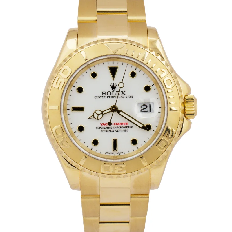 Large face wristwatches-MINT Rolex Yacht-Master 40mm WHITE 18K Yellow Gold NO-HOLES Watch 16628 BOX