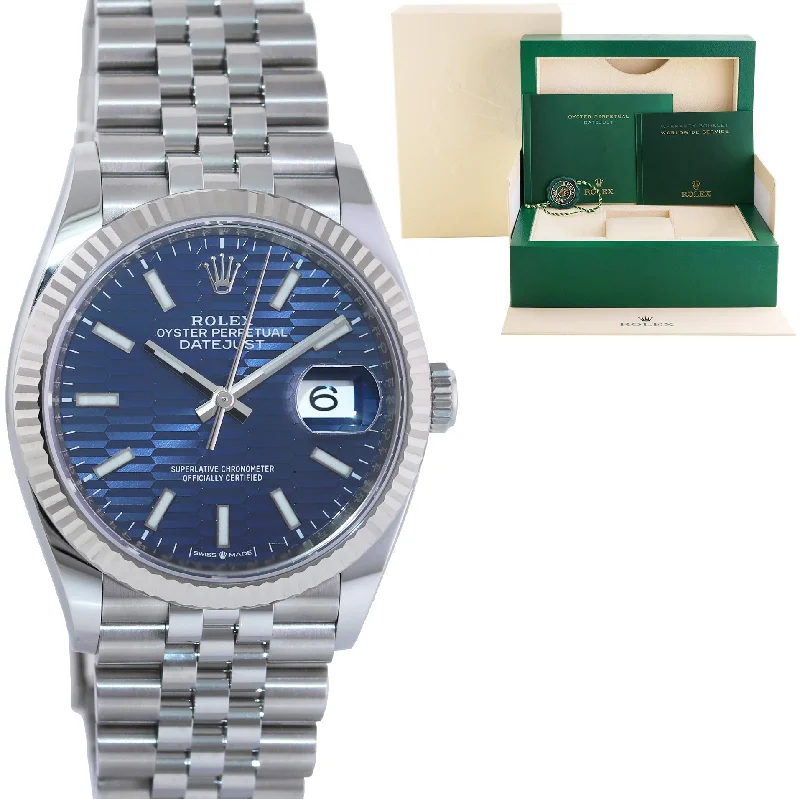 Stainless steel sports wristwatches-2023 NEW Rolex DateJust 36mm Blue Stick Motif 126234 Steel Jubilee White Gold Watch