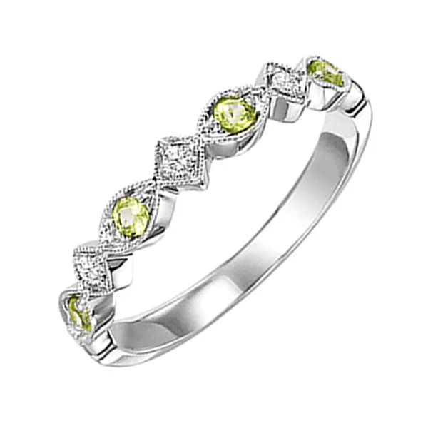 Modern engagement rings for women-10K White Gold Peridot Diamond Stackable Ring