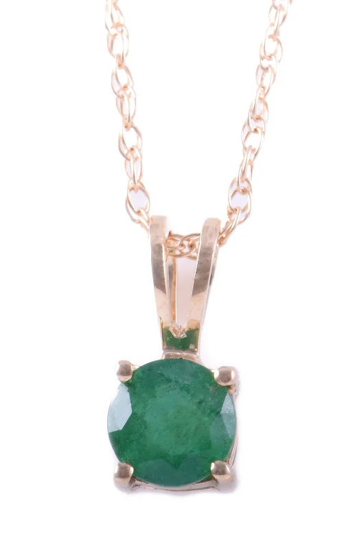 Holiday necklace for women-14K Yellow Gold 5mm Emerald Solitaire Necklace