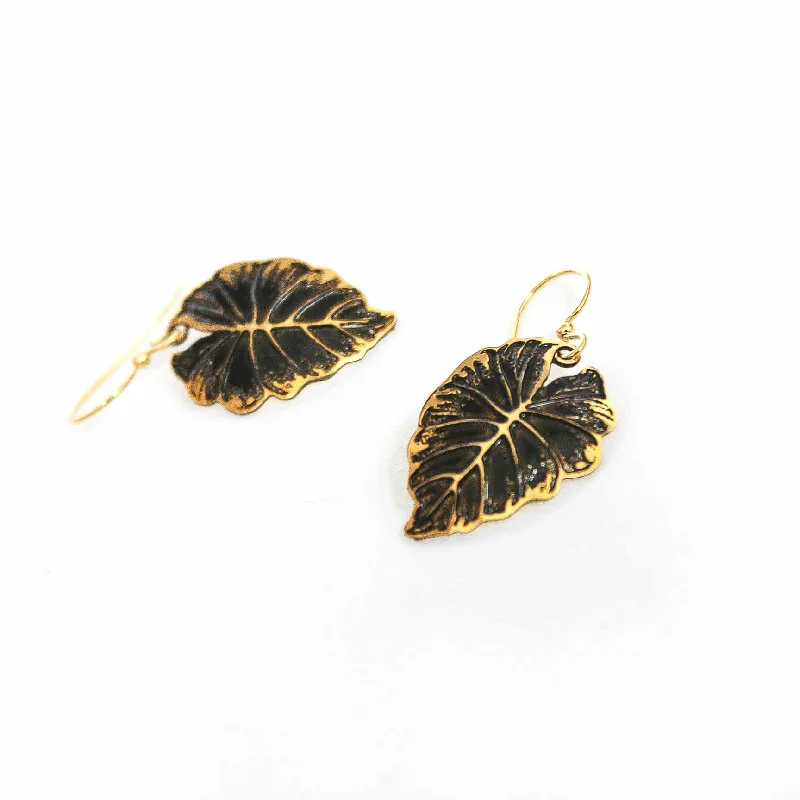 Gold-plated earrings for women-Kalo Taro Leaf