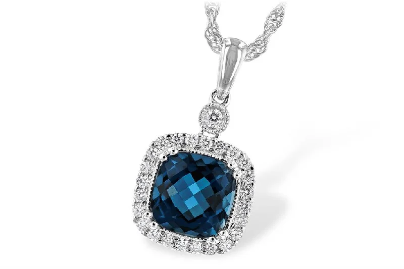 Gold-plated necklace for women-14K White Gold 1.80ctw Cushion London Blue Topaz & Diamond Halo Necklace by Allison Kaufman