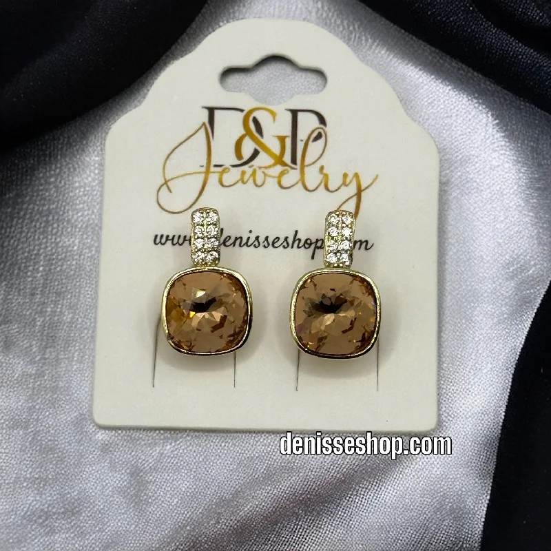 Gold earrings for women-14K BROWN STONE EARRINGS E375