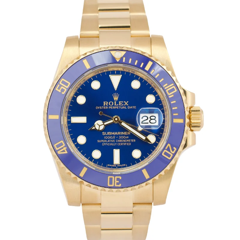 Military wristwatches-MINT NEW PAPERS Rolex Submariner Date 40mm BLUE Ceramic 18K Gold 116618 LB BOX