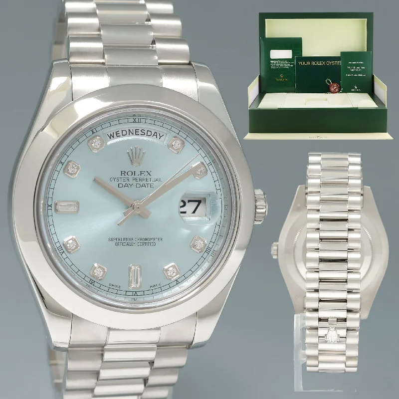 Designer watches for men-2015 MINT Rolex Day-Date 41mm Glacier Blue Diamond Platinum President 218206 Watch