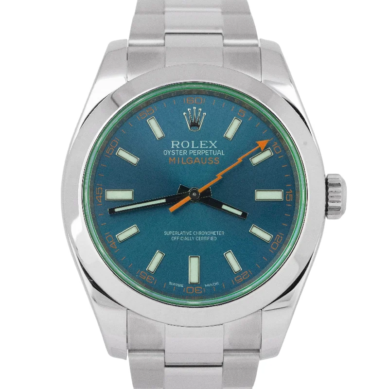 Designer luxury wristwatches for men-2024 CPO Rolex Milgauss Z-Blue Green Crystal 40mm 116400 GV Steel Watch BOX