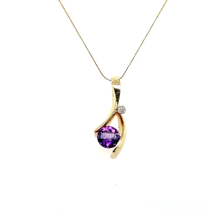 Casual necklace for women-Estate 14K Yellow Gold 2.05ctw Amethyst & Diamond Free Form Pendant