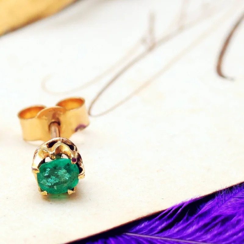 Clip earrings for women-Single Vintage Emerald Stud Earring