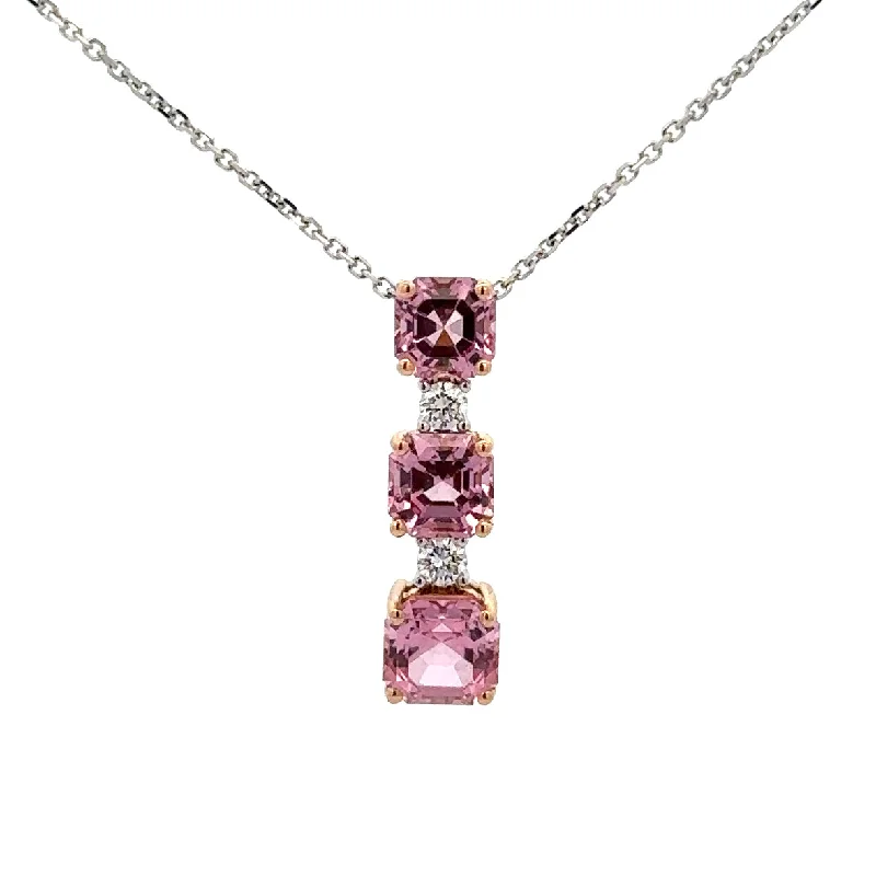 Designer necklace for women-Pink Spinel and Diamond Pendant in White Gold