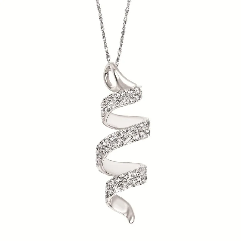 Boho necklace for women-14K White Gold 0.33ctw Diamond Spiral Necklace