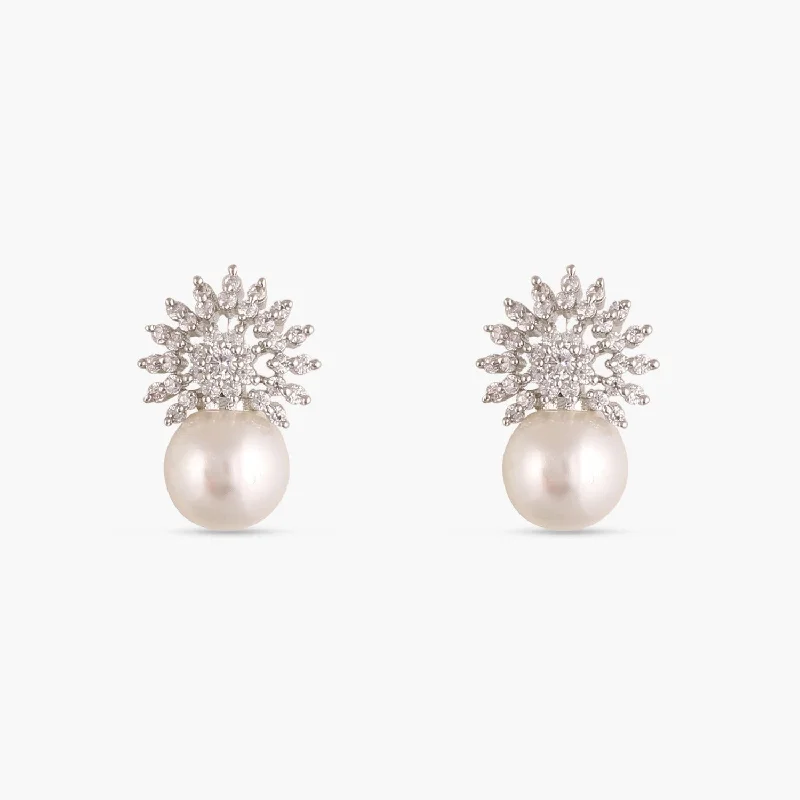 Oval earrings for women-Pearl Nakshatra CZ Stud Earrings