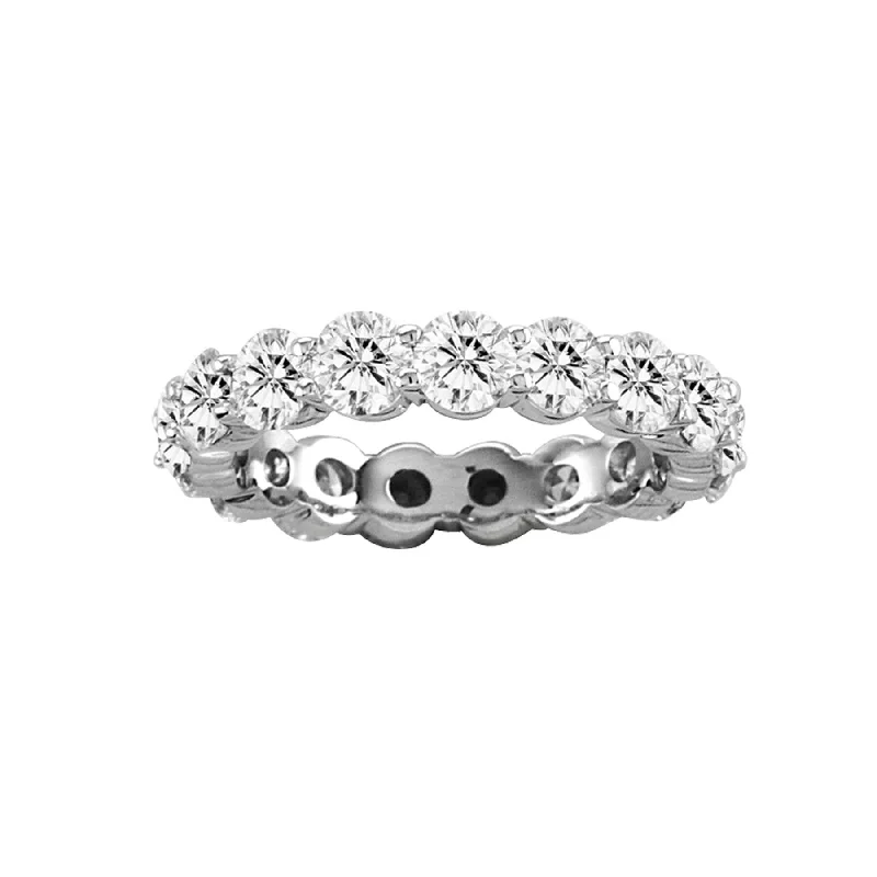 Custom engagement rings for women-Shared Prong Diamond Eternity Band, 5 Carats Total, 14K White Gold