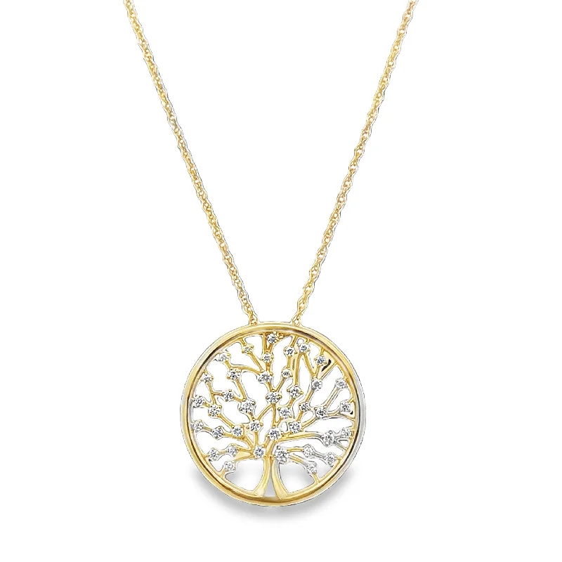 Adjustable gold necklace for women-Diamond Accented Tree of Life Pendant in Yellow Gold