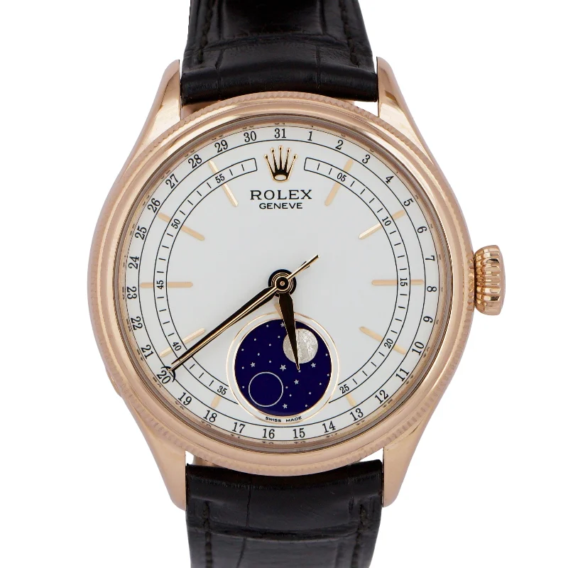 Comfortable wristwatches-MINT PAPERS Rolex Cellini Moonphase 18K Rose Gold Leather Everose 39mm 50535 BOX