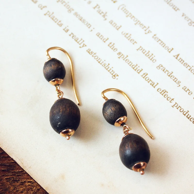 Silver earrings for women-Antique Victorian Irish Bog Oak Earrings