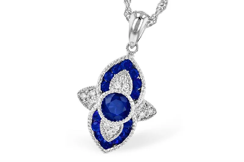 Silver chain necklace for women-14K White Gold 0.70ctw Blue Sapphire & Diamond Drop Necklace by Allison Kaufman