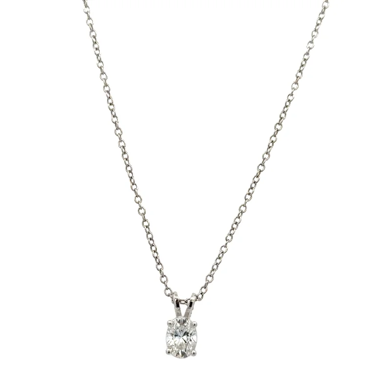 Chunky necklace for women-.75 ct. Oval Cut Diamond Pendant in White Gold