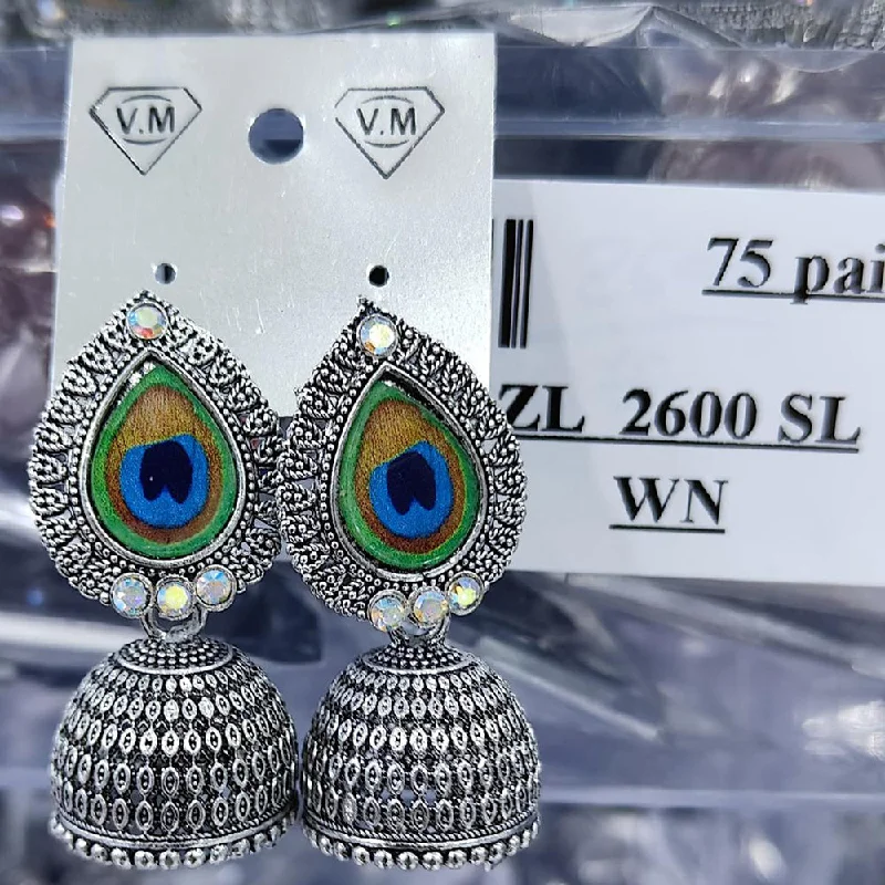 Large statement earrings for women-VM Imitation Oxidised Plated Austrian Stone Jhumki Earrings