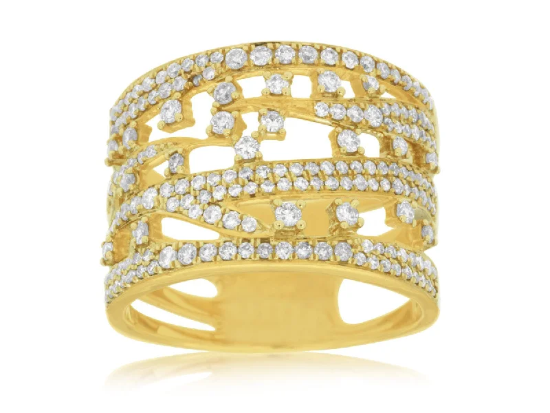 Unique engagement rings for women-Yellow Gold Modern Multi-Row Diamond Fashion Ring