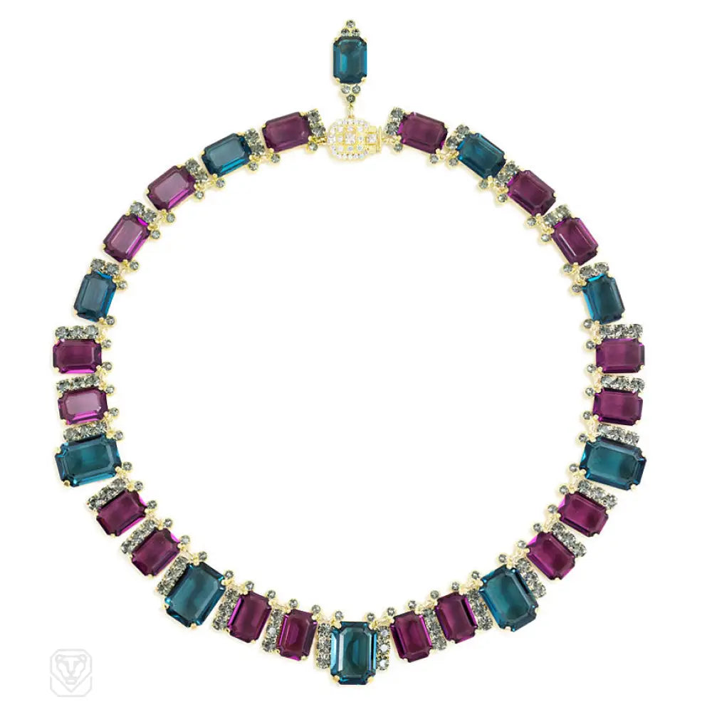 Multi-layer necklace for women-Amethyst, Montana sapphire and black diamond Swarovski crystal necklace