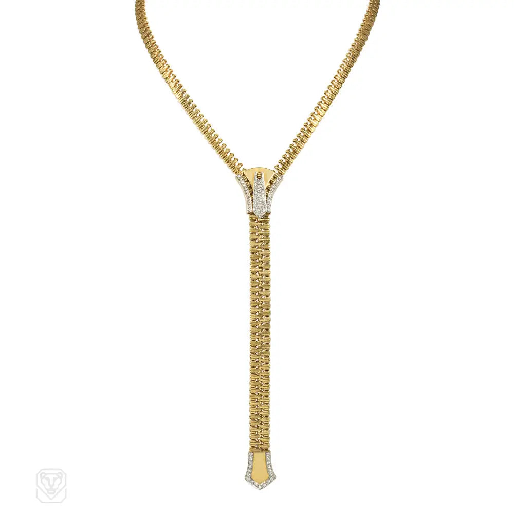 Heart necklace for women-Gold and diamond zipper necklace, Germany