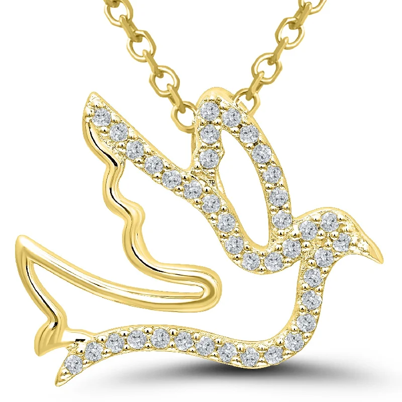 Vintage necklace for women-14K Yellow Gold 0.12ctw Round Diamond Dove Necklace