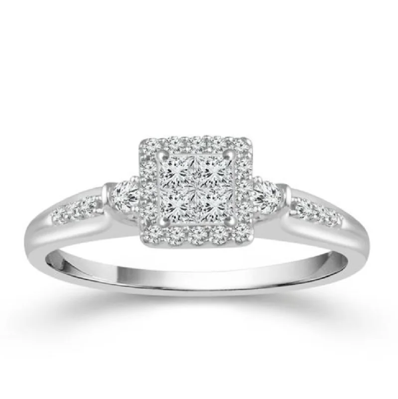 Simple gold engagement rings for women-10 Karat White Gold 1/5 Carat Diamond Square Promise Ring