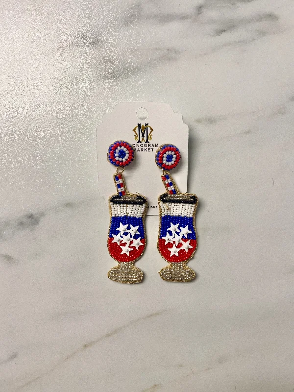 Contemporary earrings for women-Beaded Earrings, Patriotic Cocktail Glasses