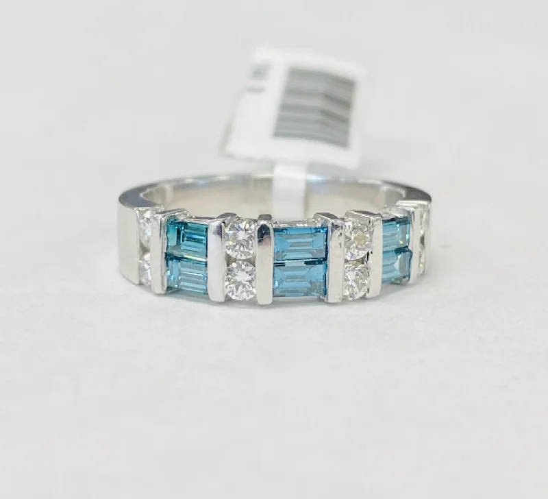 Engraved engagement rings for women-Estate Blue An White Diamond Band