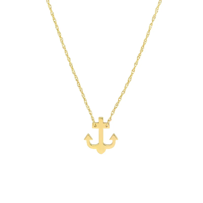 Rose gold necklace for women-14K Yellow Gold Anchor Pendant Necklace by Midas Chain