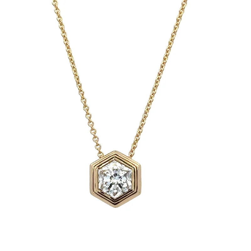 Silver-plated necklace for women-GIA 2.08 ct. Hexagonal Shaped Diamond Pendant in Yellow Gold