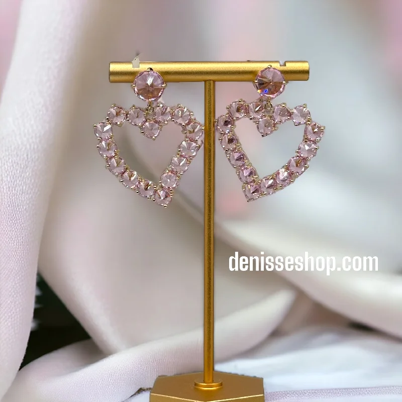 Designer earrings for women-18k Pink Heart Earrings E237